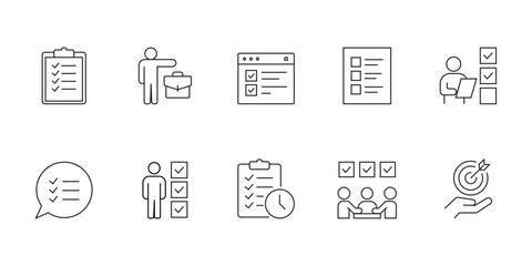 done. goals. progress icons. icons. This icon set shows tasks, teamwork, and progress tracking. The simple line style makes it perfect for business and productivity use.