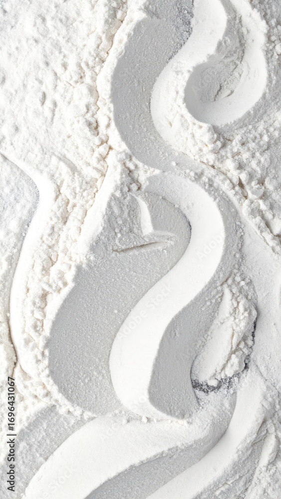 Poster white flour texture with elegant swirls and patterns for bakery