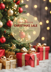 Winter sale background with snowflakes, shopping bags, gift boxes and festive decorations, clean design for seasonal promotions