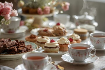 Detailed view of assorted pastries and sweets for tea time