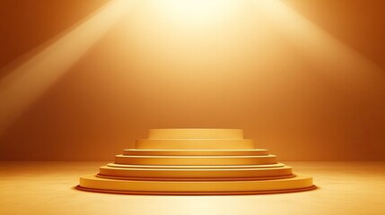 Obraz premium Dramatic Golden Stage with Light Rays for Presentation or Showcase