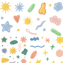 Whimsical Pastel Shapes and Sun Illustration