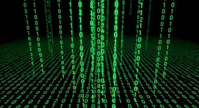 Abstract Digital Data Flow with Glowing Green Numbers - Powered by Adobe