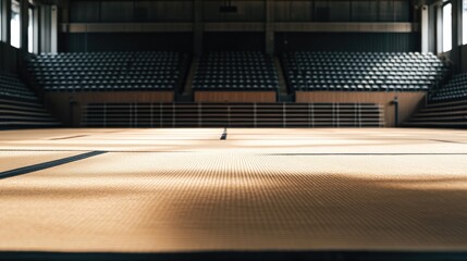 Empty Martial Arts Dojo with Traditional Tatami Mat Flooring