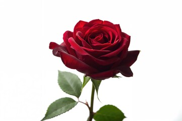 Fototapeta premium Crimson rose against a plain white backdrop