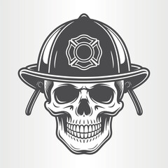 Skull wearing a firefighter helmet isolated on white background