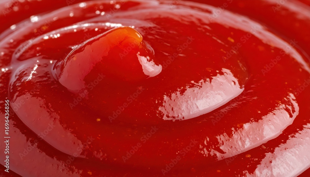 Poster close-up image of smooth and glossy red tomato ketchup on a surface