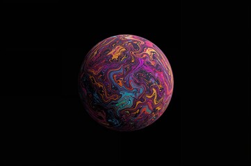 3D digital illustration of a colorful alien planet against a dark abstract backdrop