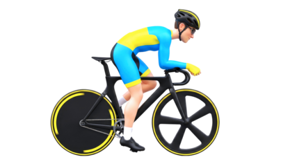 cartoon cyclist speed, power, and determination 3d animation, isolated on transparent background
