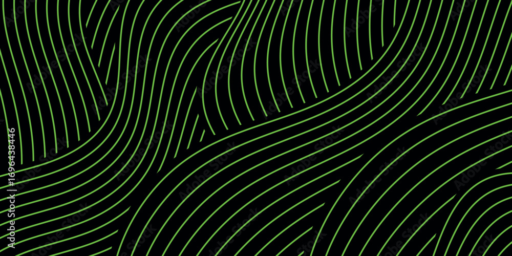 Fototapete dark abstract background with overlapping neon green line patterns. background concept with glowing 