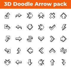 3D Doodle Arrow Icon Pack &ndash; Hand Drawn Cartoon Style Vector