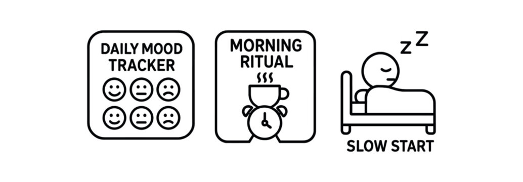 Outline icon different items daily mood tracker morning ritual slow start icon perfect icons style isolated on transparent background