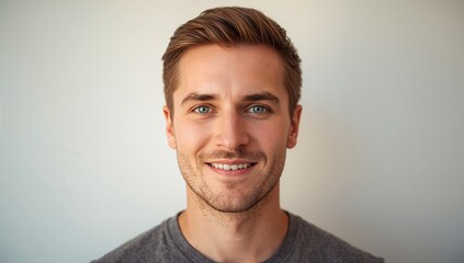 Smiling Young Man with Casual Style Against Neutral Background