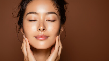 Asian Woman Massaging Face Beauty Concept