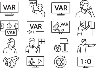 VAR Referee Icons Football Video Assistant Referee Symbols