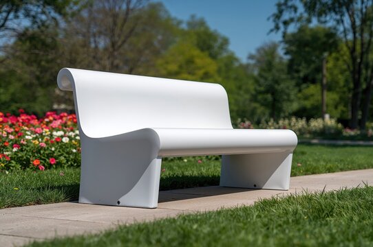 White Designer Bench Situated Outdoors