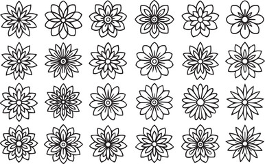 Collection of stylized flower icons with different petal shapes.