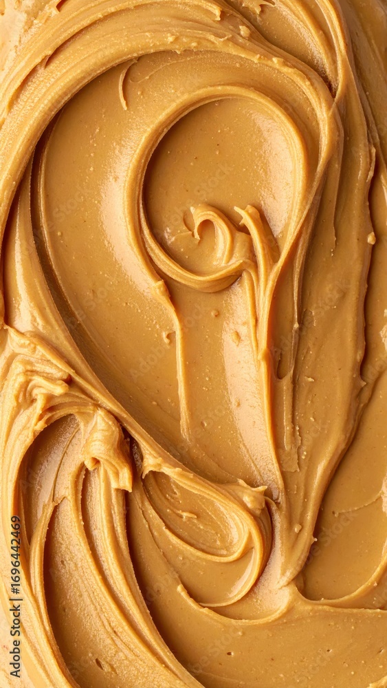 Poster creamy peanut butter spread on smooth surface with swirls and texture