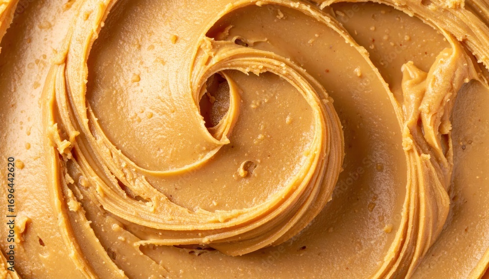 Poster smooth and creamy texture of peanut butter in whirl pattern