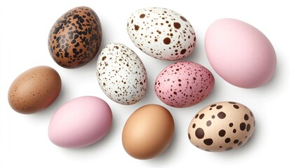 Obraz premium Colorful Spotted Easter Eggs Flat Lay, Showing Spring Festival Atmosphere, Suitable for Easter, Decoration Scenarios