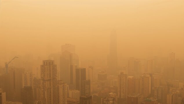Dust originating from Asia blankets a major metropolitan area