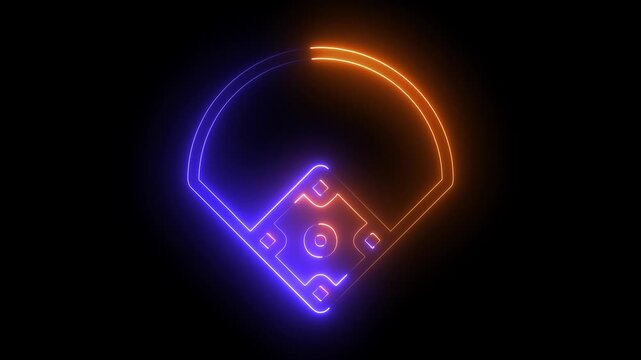 Glowing neon line baseball field icon animation with black blue and yellow color.