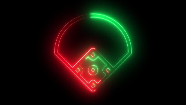 Glowing neon line baseball field icon animation.