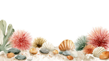 Obraz premium Watercolor seabed scene with coral reefs and colorful fish, transparent background