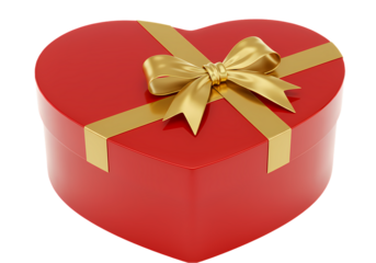 Heart-Shaped Gift Box with Gold Ribbon: Valentine's Day, Anniversary, Romantic Present isolated on transparent background