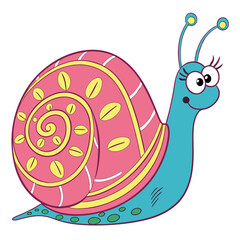 Cute cartoon snail with pink shell