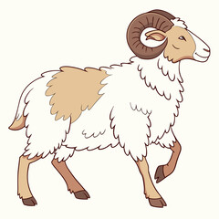 Cartoon ram with large curved horns