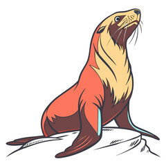 Illustration of a seal sitting on a rock