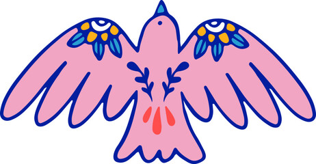 Hand-drawn Bird Element in Folk Mexican Style - Day of the Dead Series 