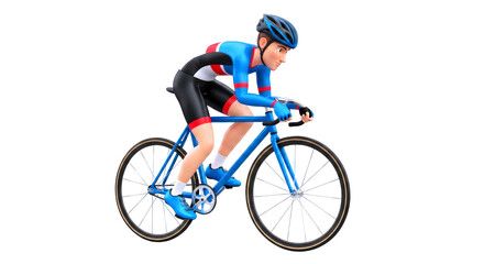 Obraz premium cartoon cyclist in blue 3d render of intense track cycling race, isolated on transparent background