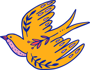 Hand-drawn Bird Element in Folk Mexican Style - Day of the Dead Series 