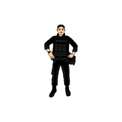 a handsome man standing with his hands on his hips vector illustration