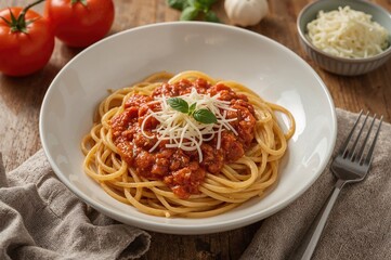 Plate of pasta topped with freshly made sauce