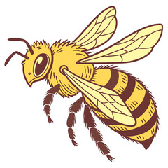 Illustration of a fuzzy yellow and black bee flying