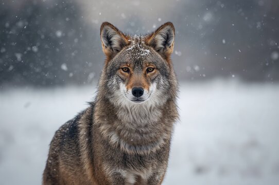 Wild Canine Amidst Snowy Landscape