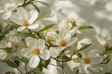 Fototapeta premium Assortment of white Magnolia Champaca flowers in a floral spring setting