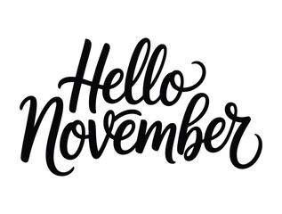 Handwritten calligraphy text hello november on white background