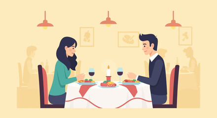 Fototapeta premium Romantic couple enjoying a candlelit dinner at a restaurant, sharing a meal and intimate conversation.