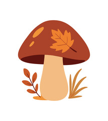 flat vector colored illustration mushroom cozy autumn isolated on white background
