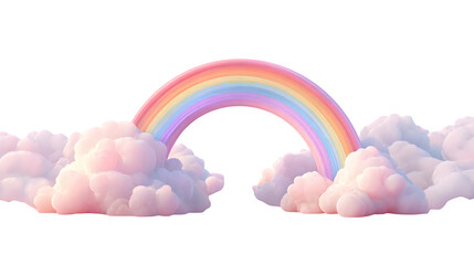 Pastel Rainbow and Clouds, isolated on transparent background