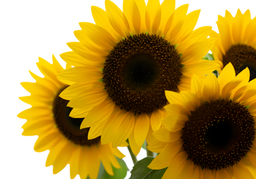 Vibrant Sunflowers A CloseUp of Bright Yellow Blooms Against a White Background isolated on transparent background