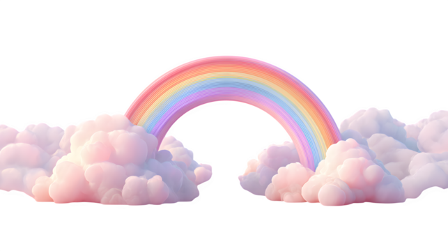 Pastel Rainbow and Clouds, isolated on transparent background