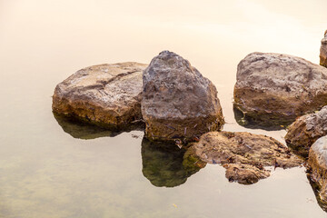 Stone landscape along the lake and pond in Chengdu Jinjiang Lake Park