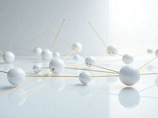 Obraz premium Clean 3D rendering of a social connection network with interconnected nodes and links representing communication, digital interaction, teamwork, and technology structure in an abstract visual diagram.