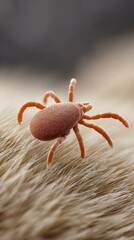 Microscopic view of a mite crawling on animal fur, highlighting the potential dangers of parasites and the importance of pest control for pets