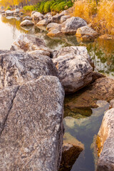 Stone landscape along the lake in Chengdu Jinjiang Lake Park